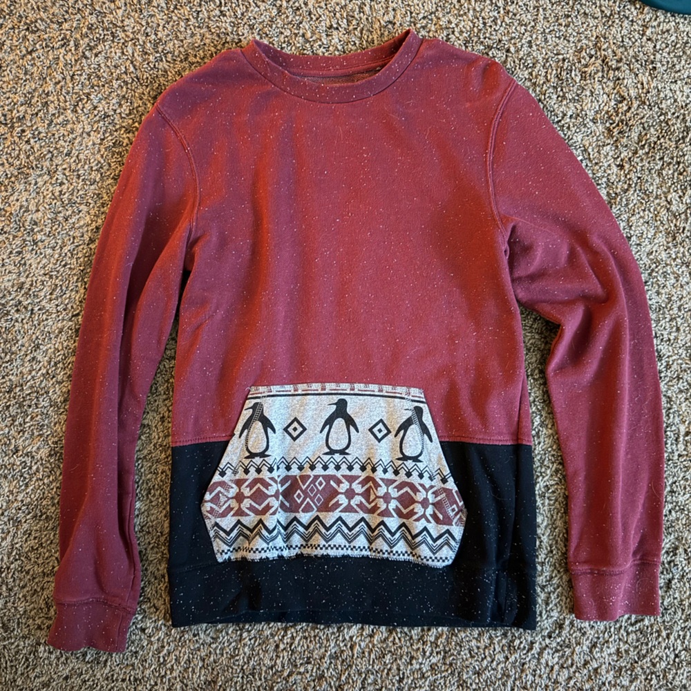 On the Byas Maroon and Black Penguin Sweater